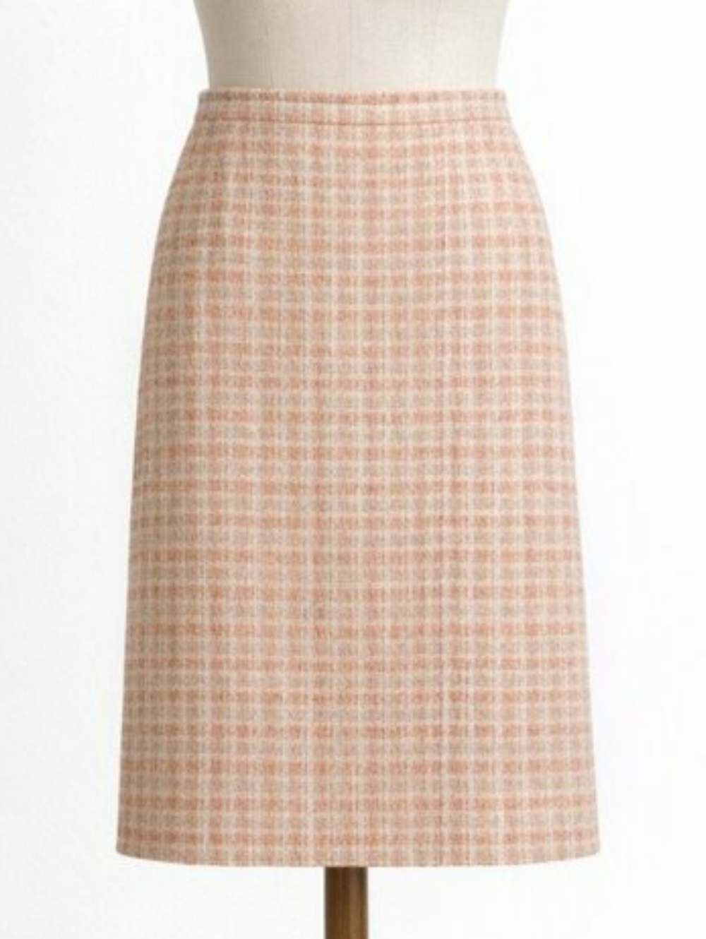 ALEX MARIE peach cream tweed plaid pencil skirt | pastel | boucle woven texture